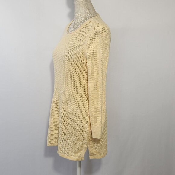 Chico's Women's Size 1/8-10 Yellow Loose Weave 3/4 Sleeve Tunic Sweater Top - Picture 9 of 15